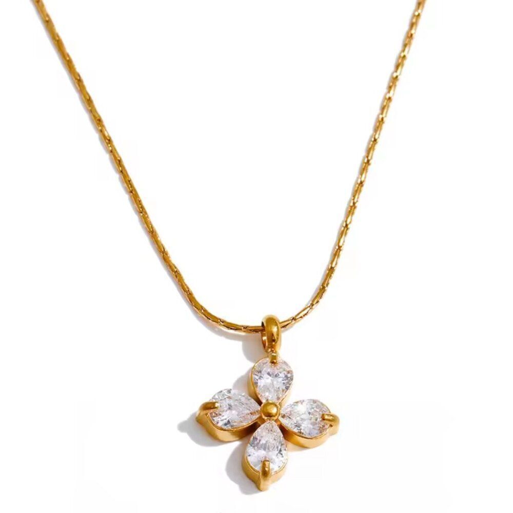 Cubic Zirconia Flower Station Pendant Necklace